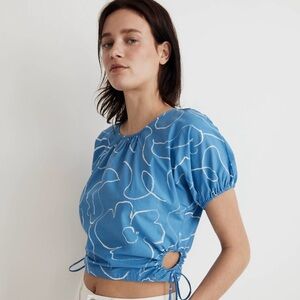 Madewell Embroidered Poplin Puff Sleeve Cutout Crop Top